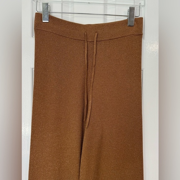 ALC Quentin Pull-On Ribbed Knit Wide-Leg Pant Brown Gold Metallic Medium - Picture 5 of 10